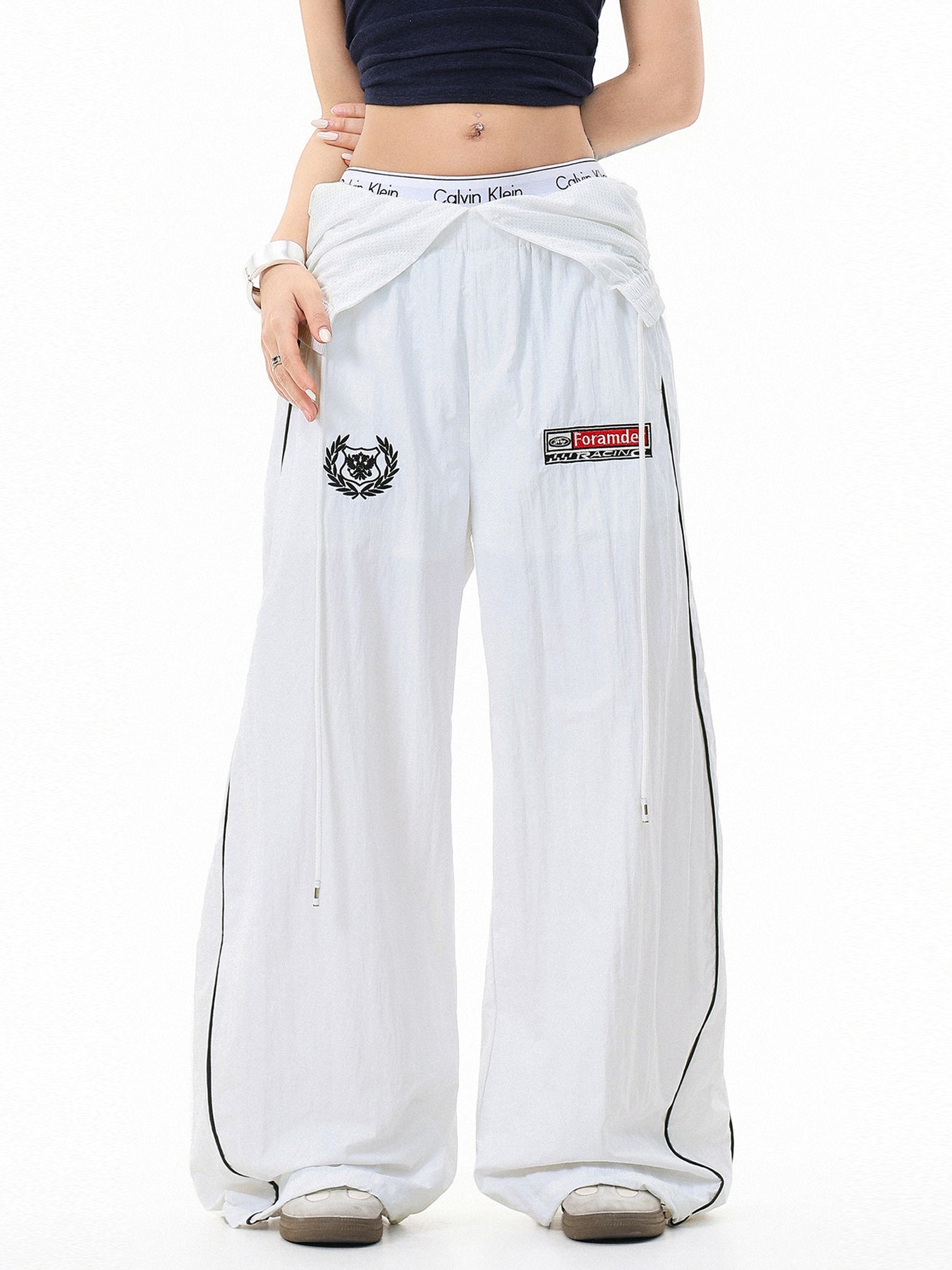 Lightweight Baggy Wide Leg Pants with Double Waistband