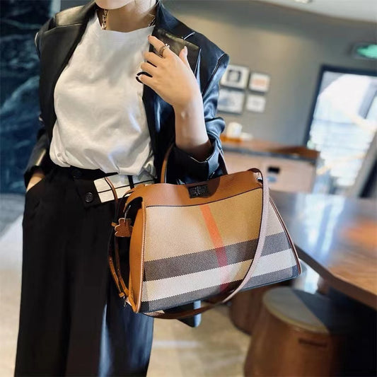 【T Bag-L】Trapezoid Briefcase Handbag-,buy 1 get 1 pony and 1 headband