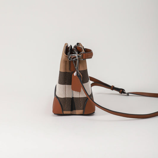【Square Tag】Cowhide Leather Crossbody Checkered Handbag L 8.27" , W 4.73" , H 8.27"--buy1 get 1 pony +1coin purse