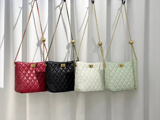 【JC】【Gloden ball Bucket】A Handbag made from quilted fabric-Buy 1 bag get pony+scarf, New customer get 1 coin purse,