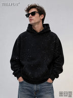 Sequined Pullover Hoodie - Fashionable Casual Long-Sleeved Menswear Top with Pockets, Loose-Fitting Y2K Galaxy Sweatshirt for Autumn & Winter