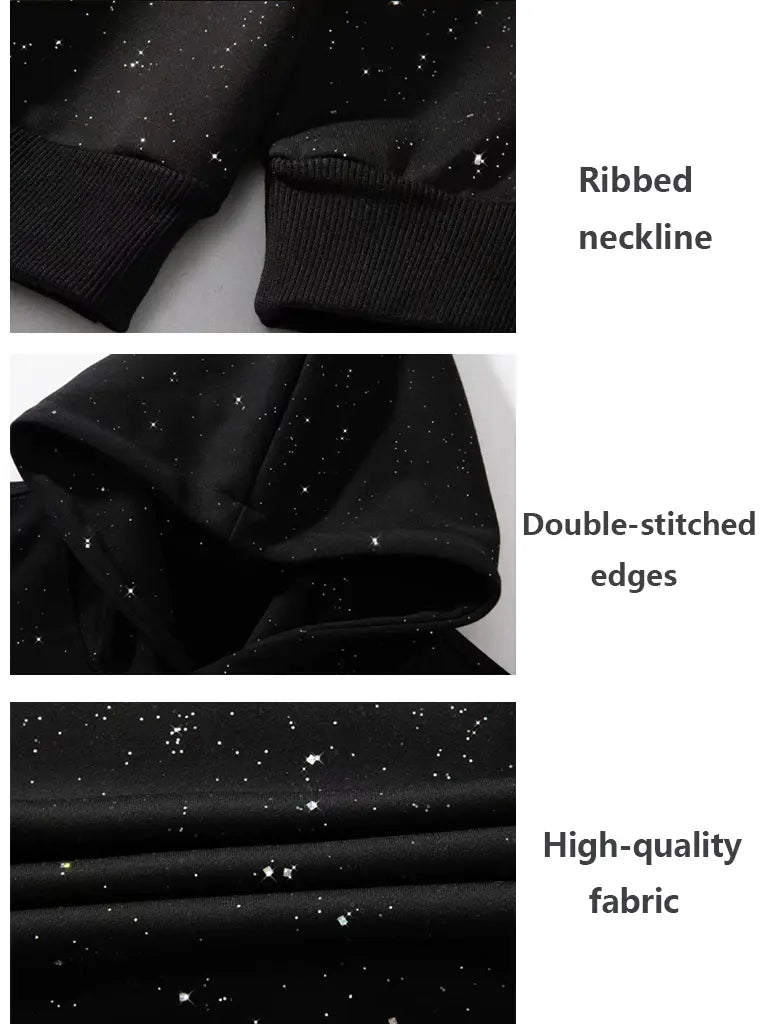 Sequined Pullover Hoodie - Fashionable Casual Long-Sleeved Menswear Top with Pockets, Loose-Fitting Y2K Galaxy Sweatshirt for Autumn & Winter