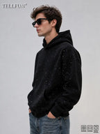 Sequined Pullover Hoodie - Fashionable Casual Long-Sleeved Menswear Top with Pockets, Loose-Fitting Y2K Galaxy Sweatshirt for Autumn & Winter
