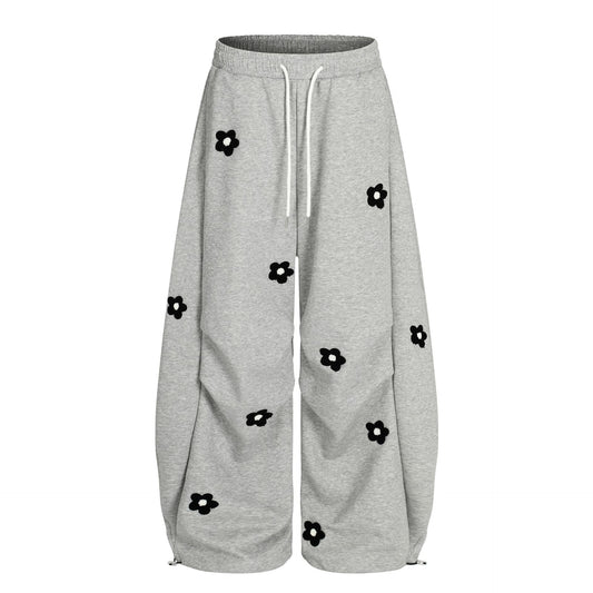 Flower Embroidered Wide-Leg Pants