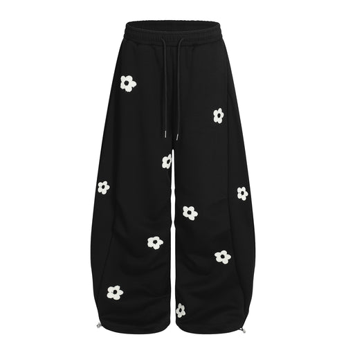 Flower Embroidered Wide-Leg Pants