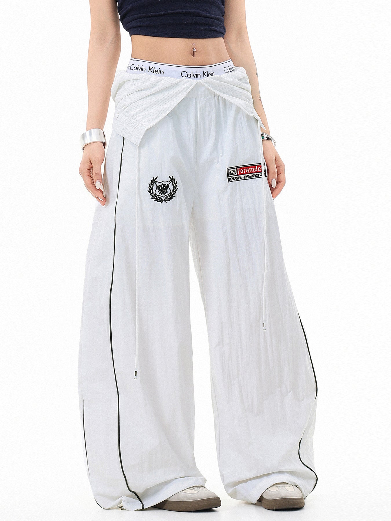 Lightweight Baggy Wide Leg Pants with Double Waistband