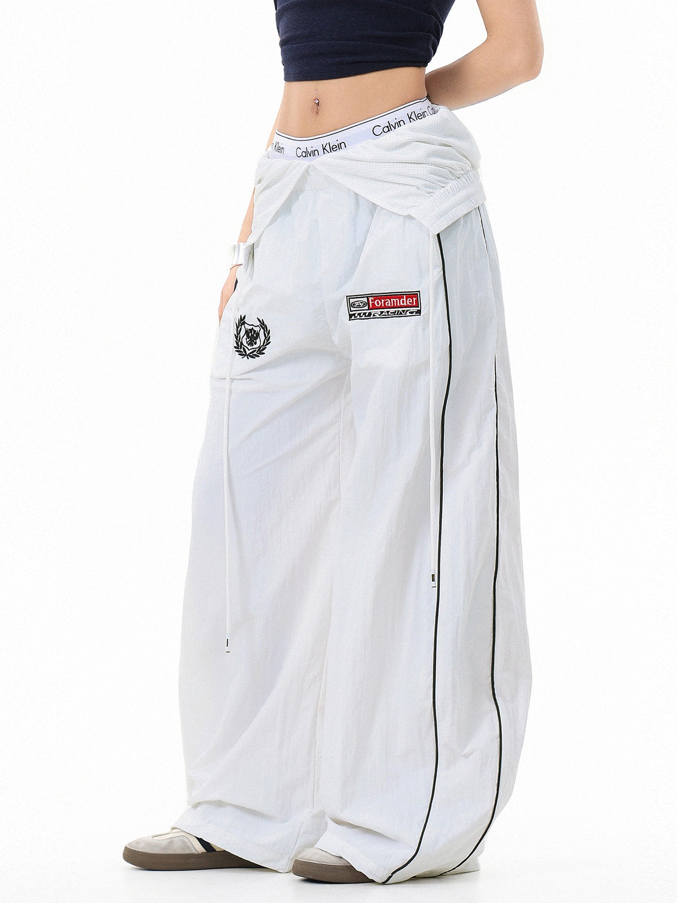 Lightweight Baggy Wide Leg Pants with Double Waistband