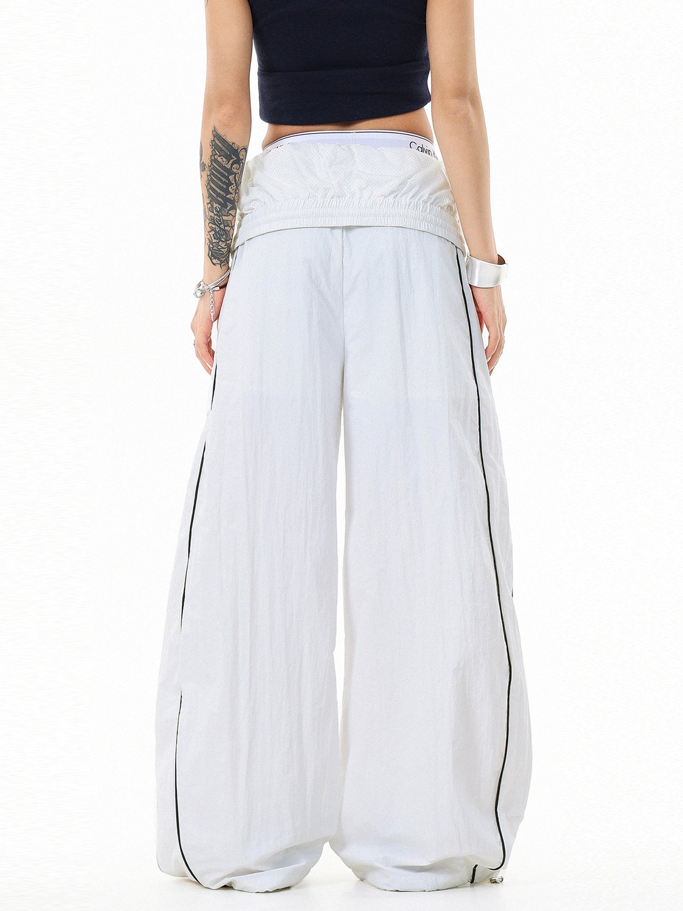Lightweight Baggy Wide Leg Pants with Double Waistband