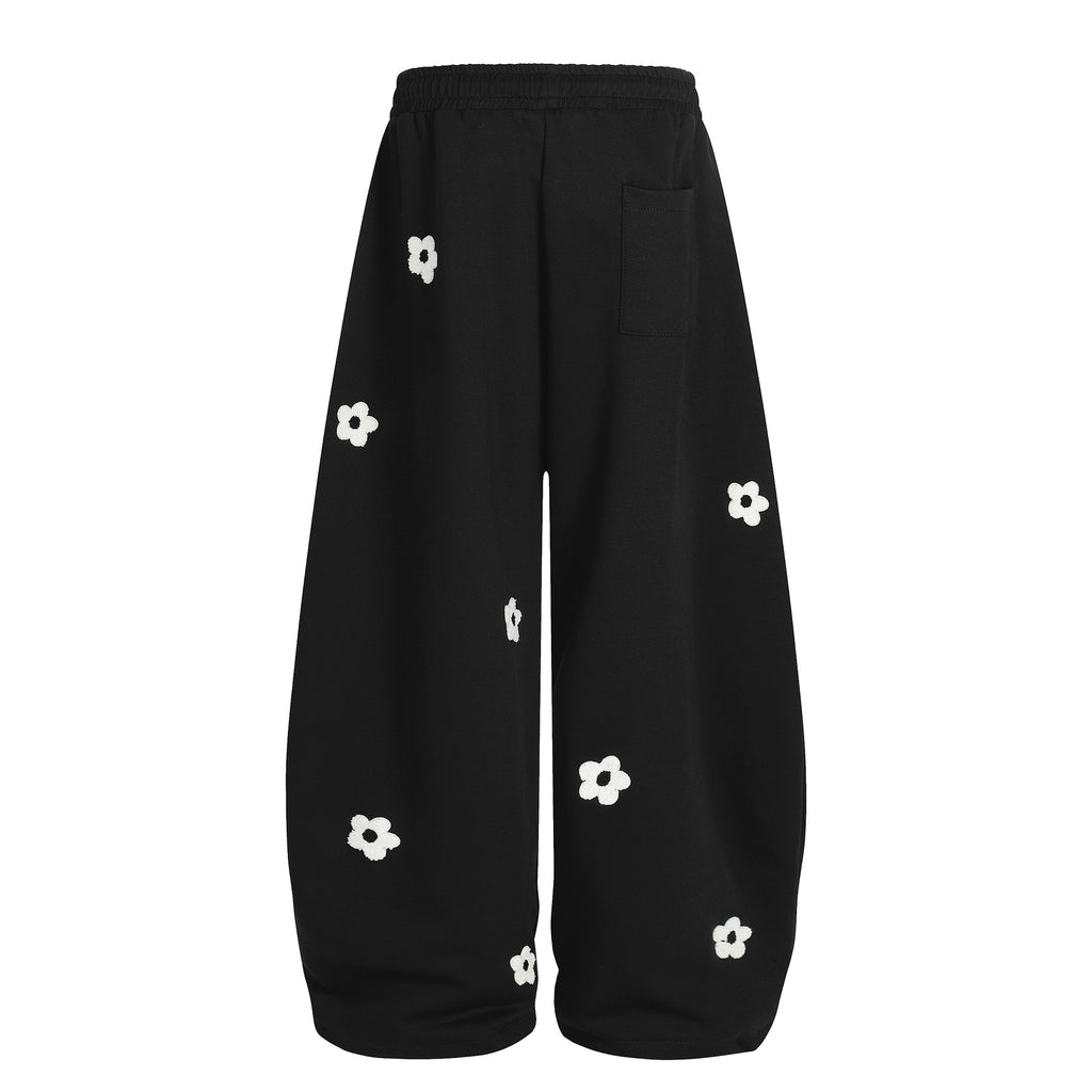 Flower Embroidered Wide-Leg Pants