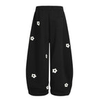 Flower Embroidered Wide-Leg Pants