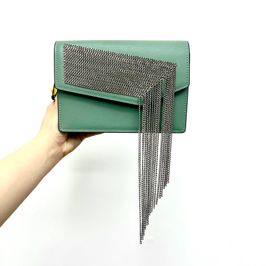 【NEW-4/30】【Silver Waterfall】Cowhide Leather Inclined silver chain Crossbody Bag，buy 1 get 1 pony and 1 headband