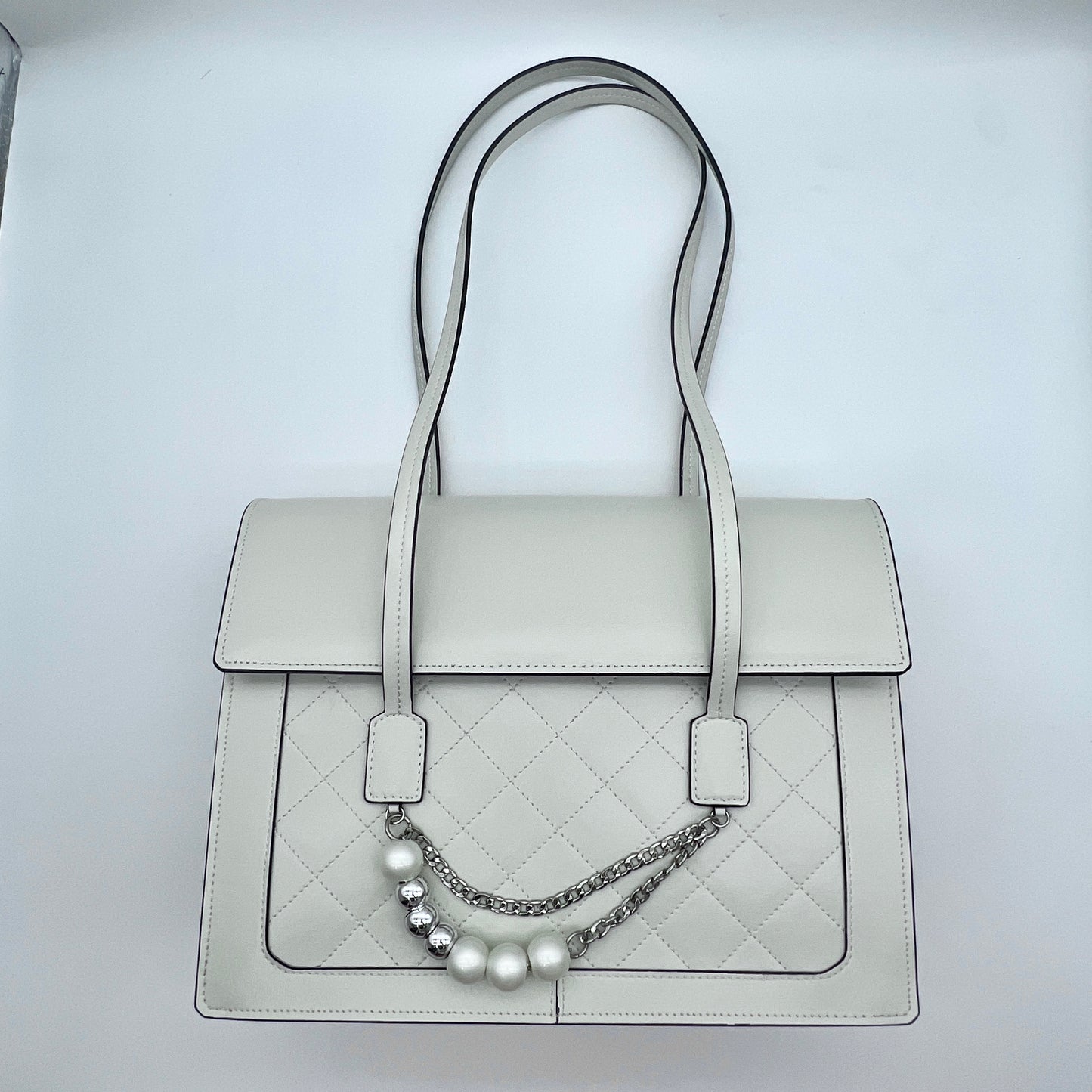 【Lady Shoulder Bag】Cowhide Leather Pearl chain decorative flap bag，buy 1 get 1 pony and 1 headband