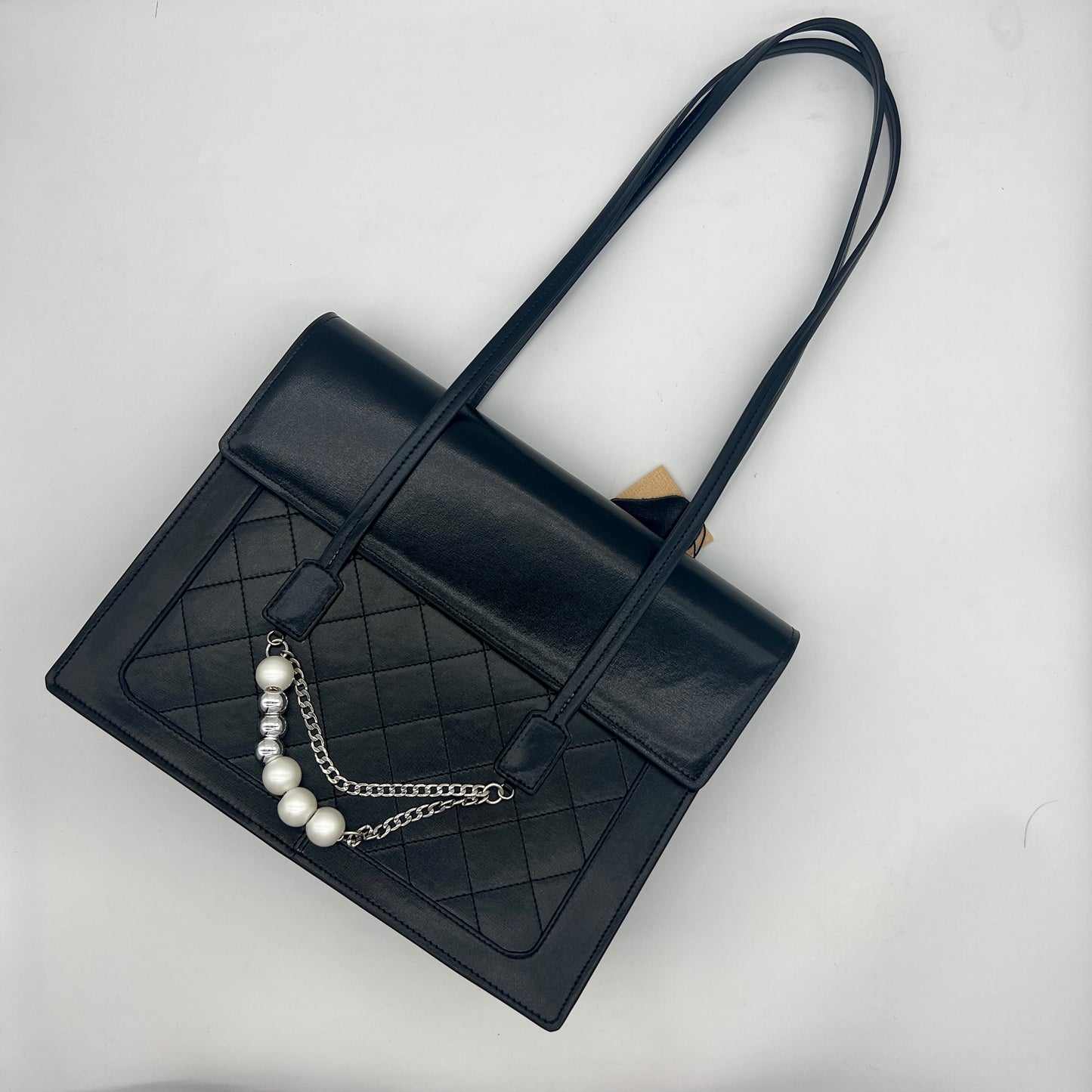 【Lady Shoulder Bag】Cowhide Leather Pearl chain decorative flap bag，buy 1 get 1 pony and 1 headband