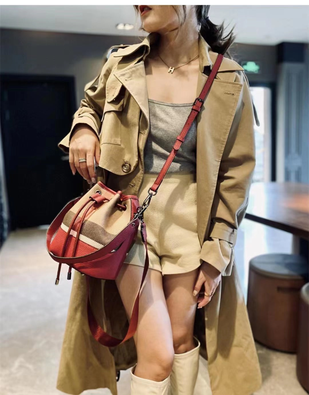 【drawstring bag-S】【2 in 1】Large Capacity Crossbody Handbag with Small Wallet-，buy 1 get 1 pony and 1 headband