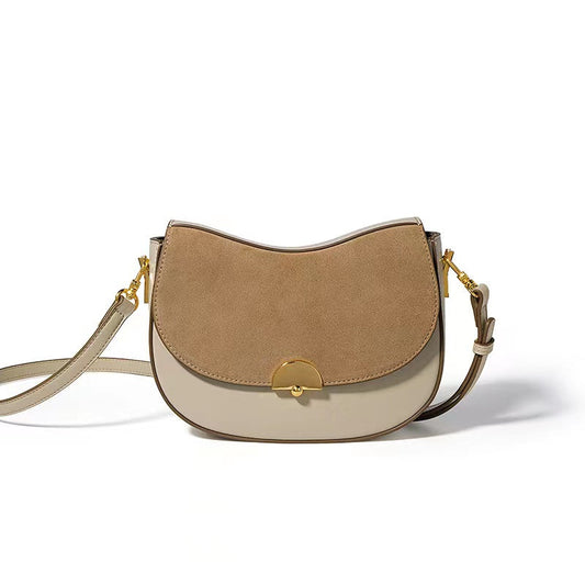 【Coffee Bag】Color Blocking Retro Saddle Bag