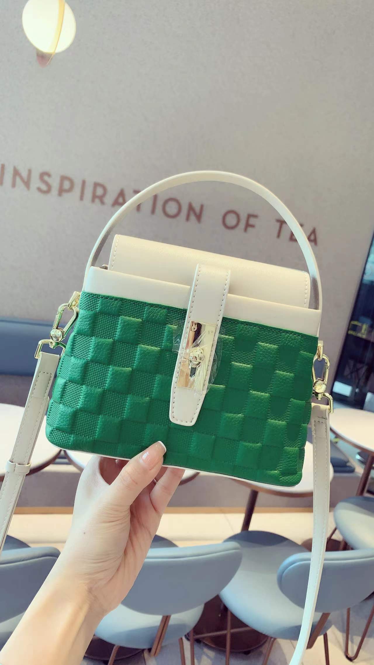 【Woven Green】Checkerboard Handbags，with Crossbody Strap