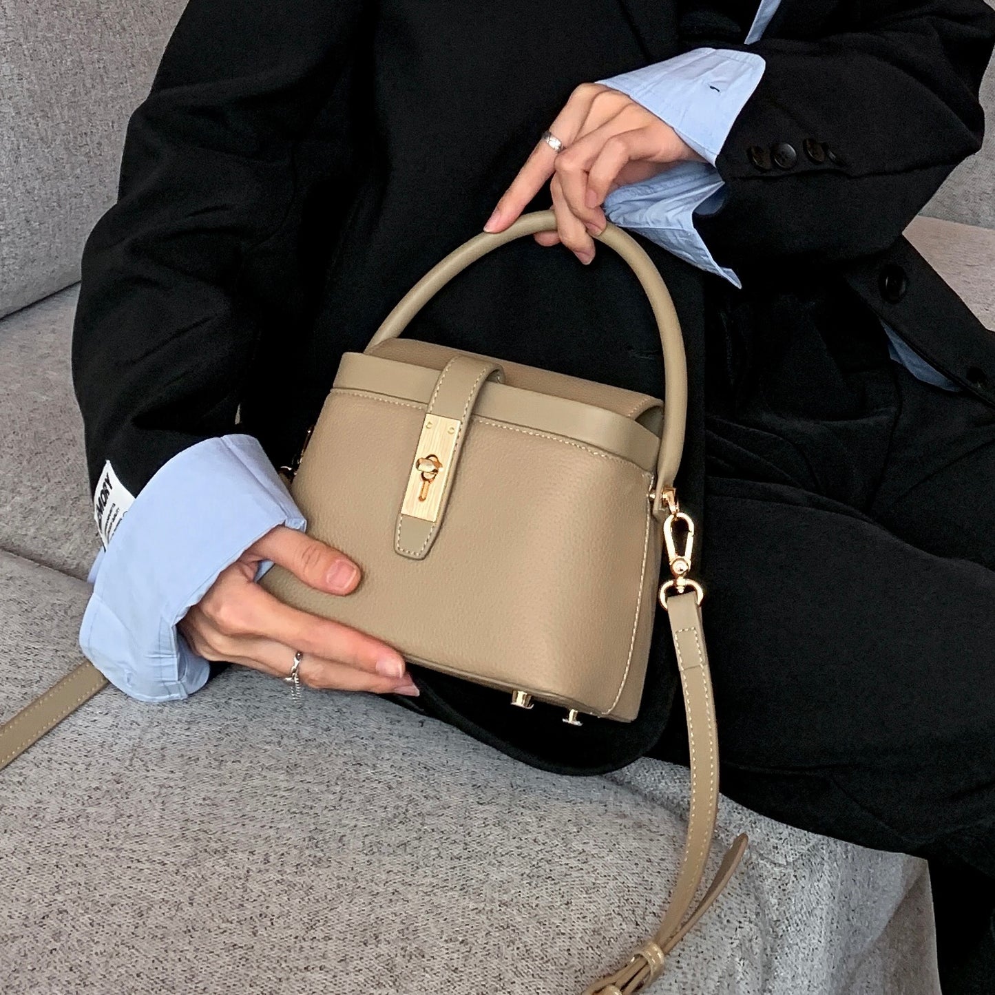 【Box Handbag】Togo Leather Box Handbag-，buy 1 get 1 pony and 1 headband