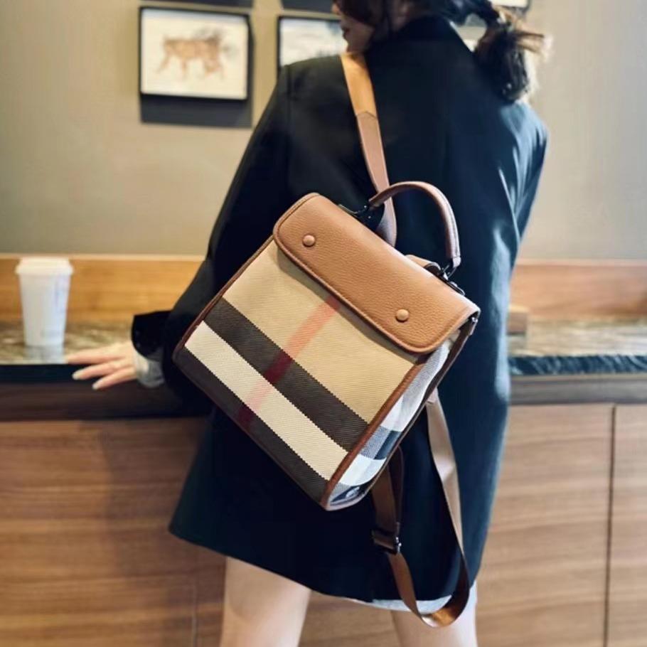 【Flap Backpack】Vintage Checkered Leather Backpack School Bag-，buy 1 get 1 pony and 1 headband