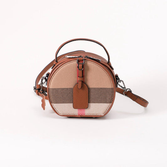 【Round Box】--Checkered  Handle Crossbody Bag  L 7.09" , W 3.55" , H 6.3"--，buy 1 get 1 pony and 1 headband