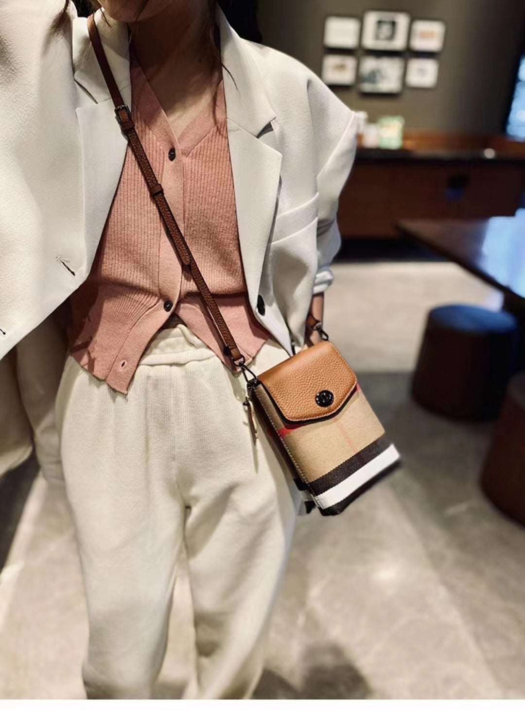 【Twins Cellphone Bag】Checkered Flip Cellphone Crossbody Bag，buy 1 get 1 pony and 1 coins purse