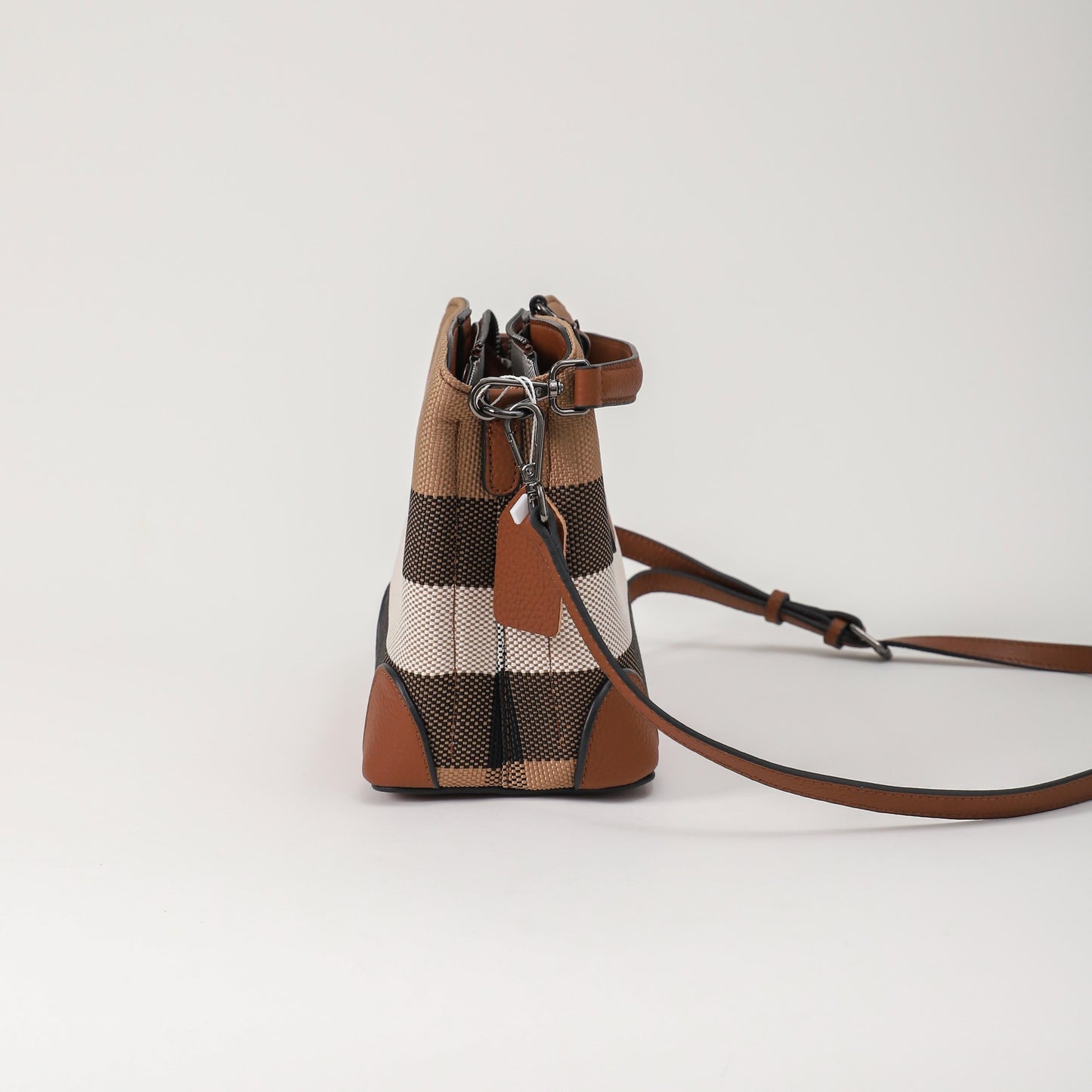 【Square Tag】Cowhide Leather Crossbody Checkered Handbag  L 8.27" , W 4.73" , H 8.27"--buy1 get 1 pony +1coin purse