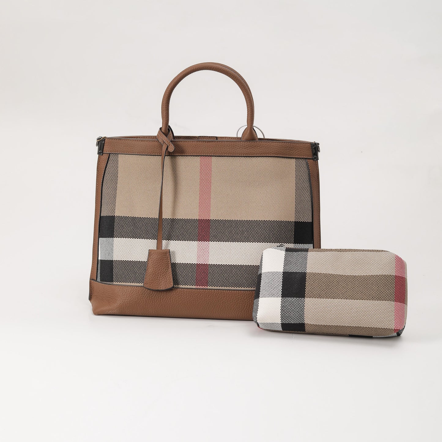 【Cowhide】Checkered  Handbag Briefcase  L 13" , W 4.33" , H 11.03"