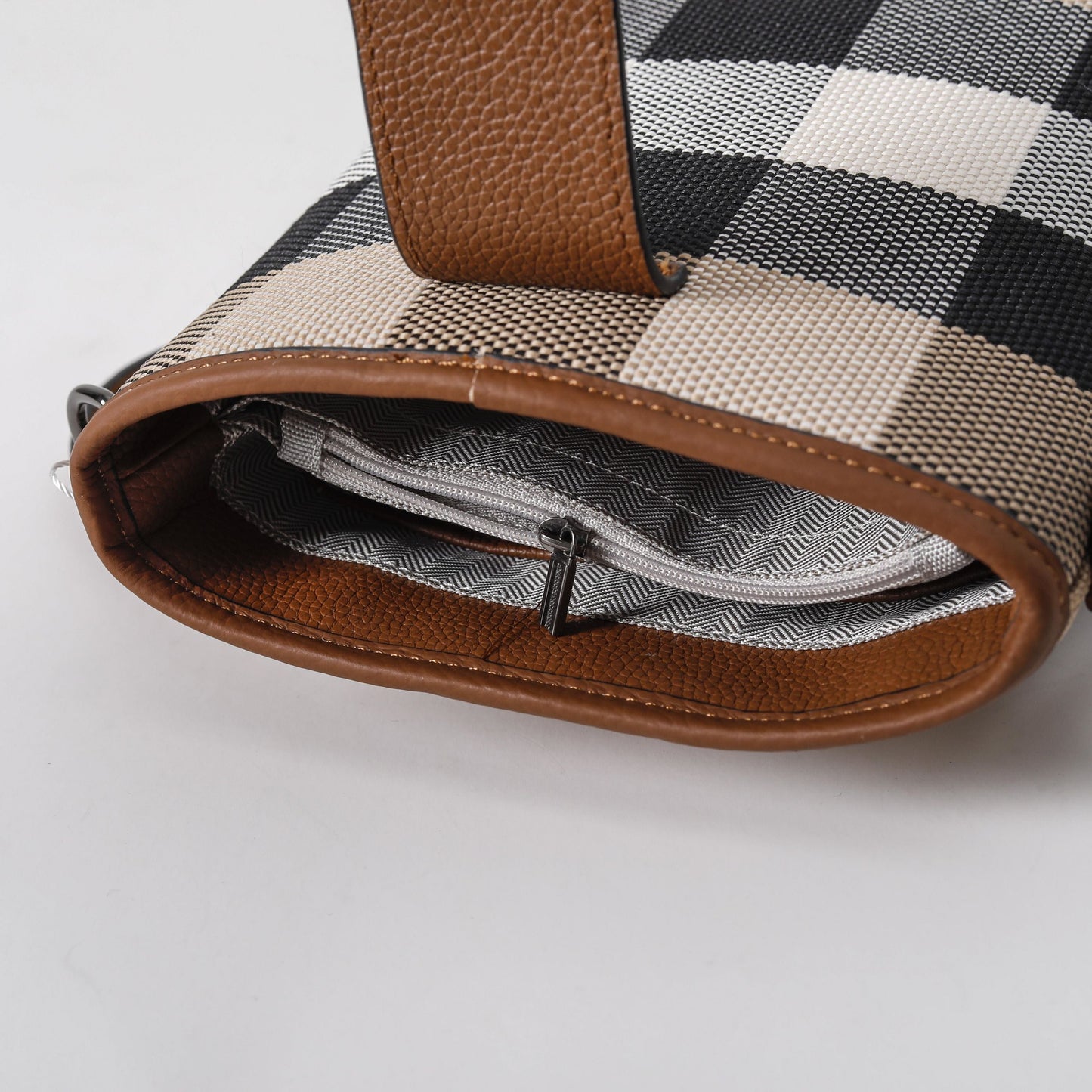 【Sunshine Crossbody 】Checkered Vertical Bucket Bag L 7.09" , W 3.15" , H 7.09"-buy 1 get 1 pony and 1 coins purse