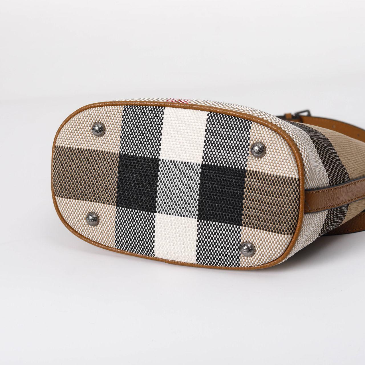 【Multiple Bucket】【2 in 1】Checkered Bucket Bag with Wallet  L 8.66" , W 4.33" , H 10.24"-，buy 1 get 1 pony and 1 headband