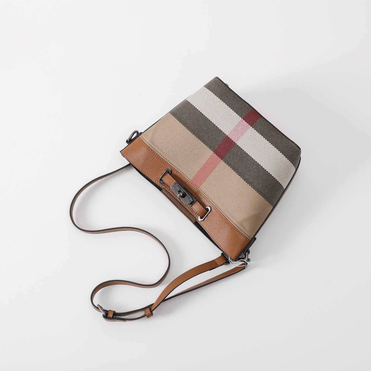 【Lock Bucket】【2 in 1】Checked Bucket Bag—  L 7.88" , W 3.94" , H 7.88"-buy 1 get 1 pony and 1 coins purse