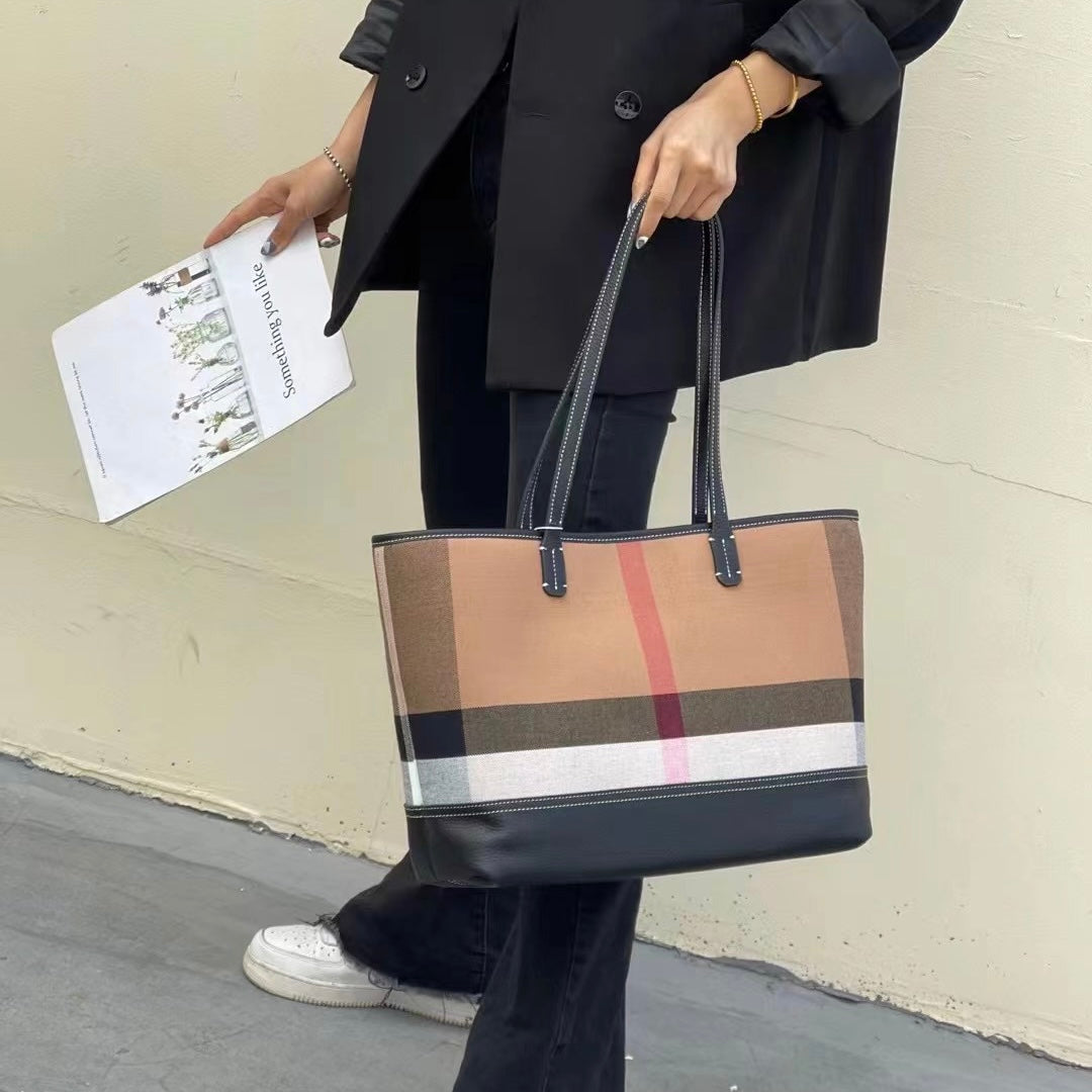 【It's Tote】【2 in 1】Cowhide Leather Tote with Cosmatic Bag-，buy 1 get 1 pony and 1 headband