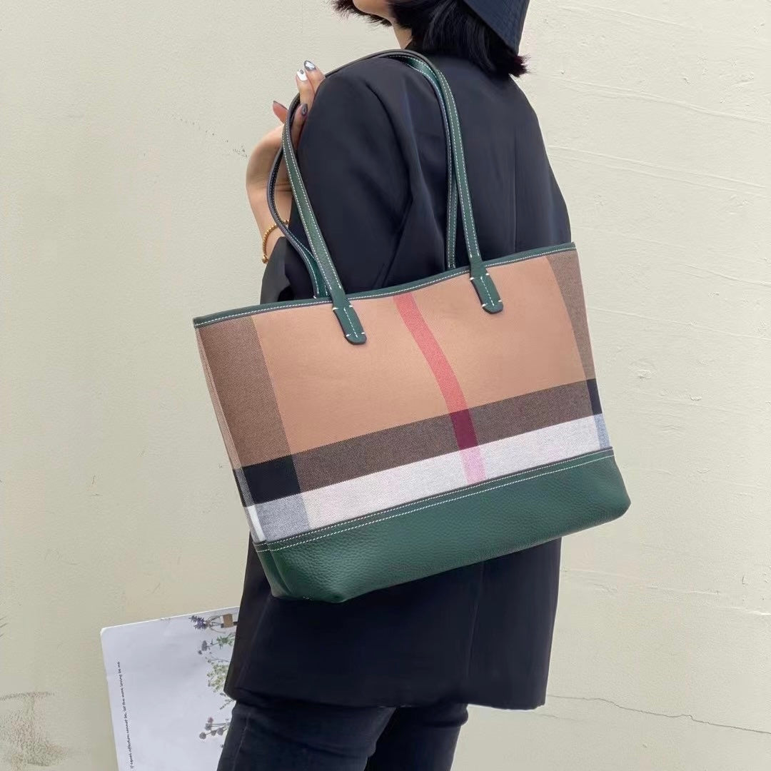 【It's Tote】【2 in 1】Cowhide Leather Tote with Cosmatic Bag-，buy 1 get 1 pony and 1 headband