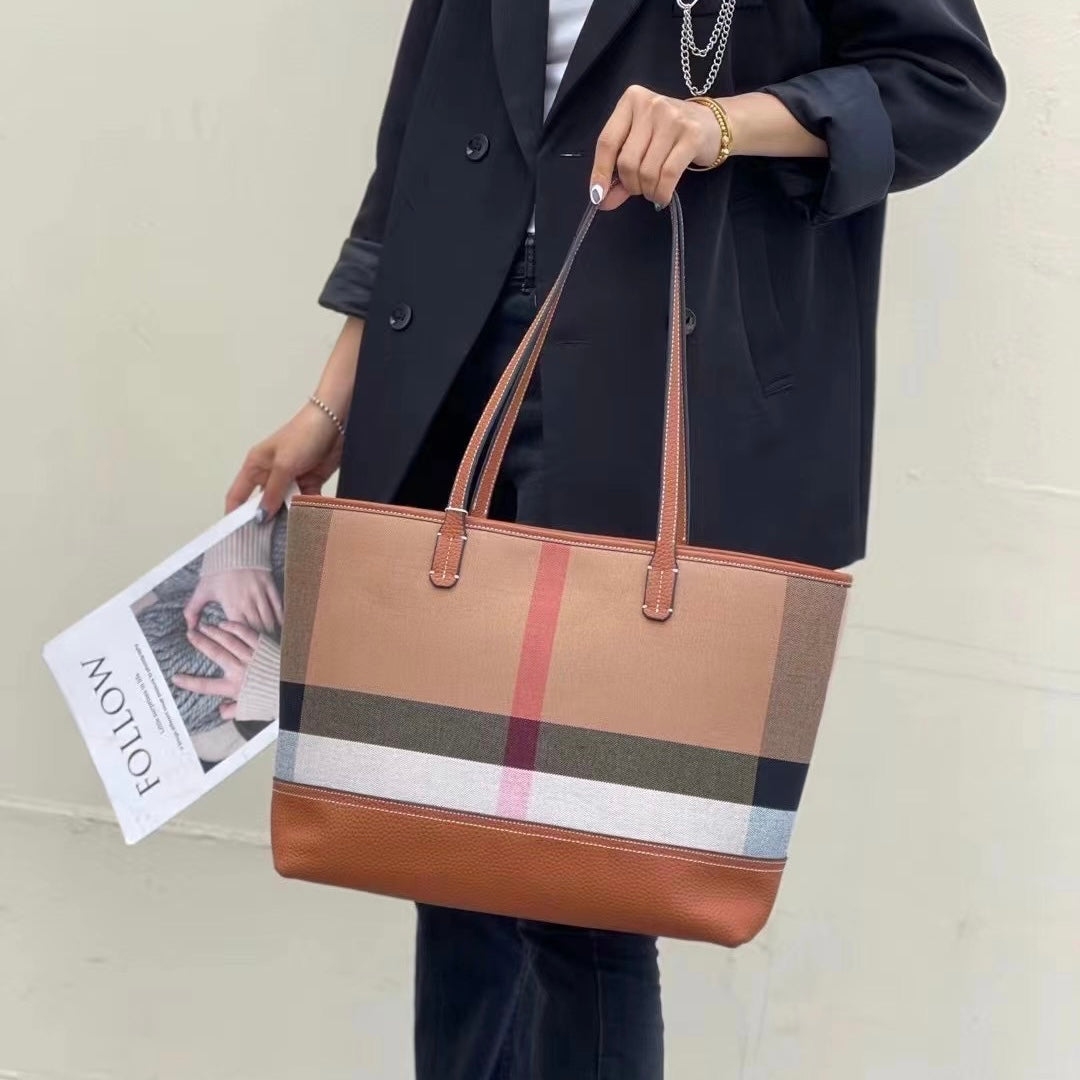 【It's Tote】【2 in 1】Cowhide Leather Tote with Cosmatic Bag-，buy 1 get 1 pony and 1 headband