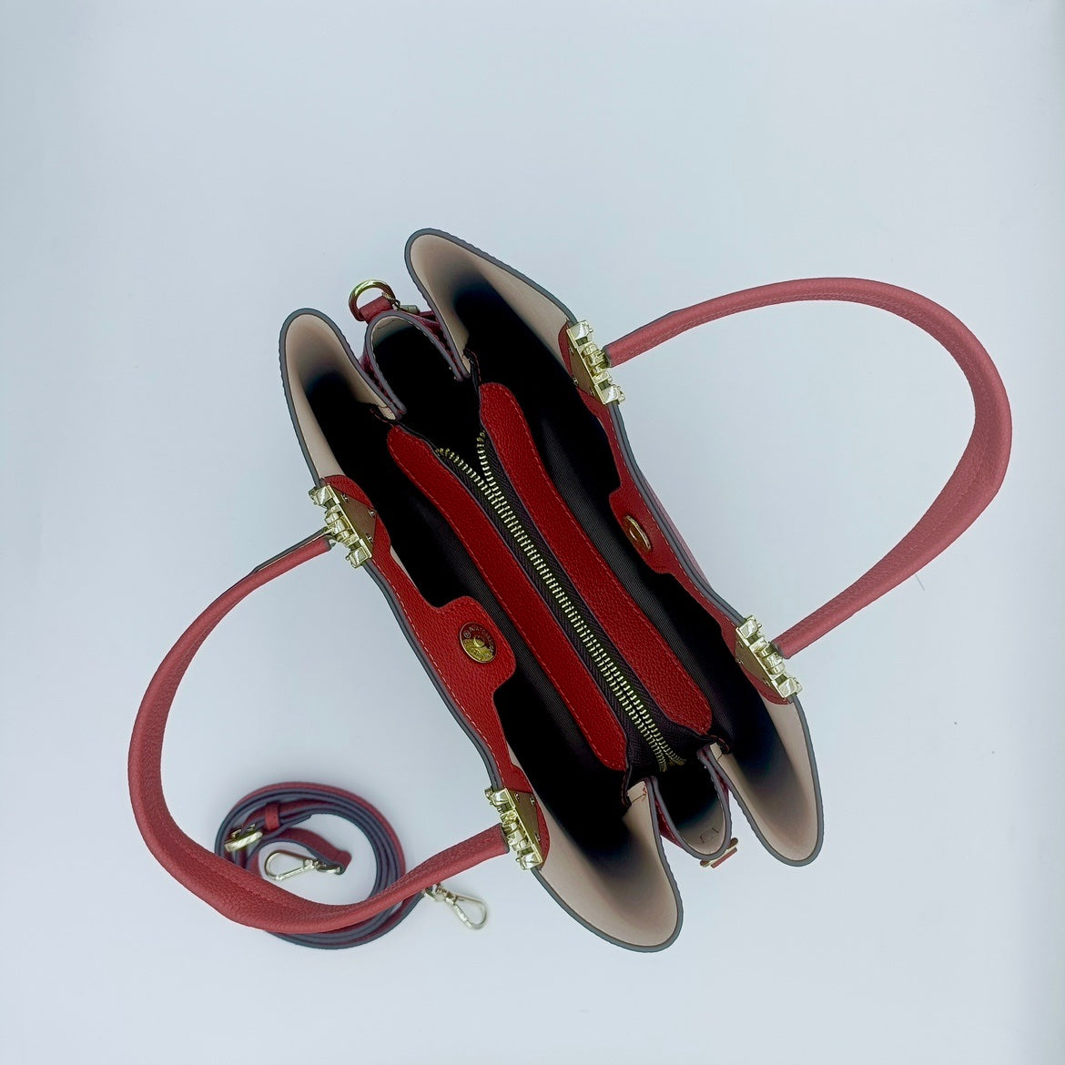 【Red V】Real Leather Handbag-，buy 1 get 1 pony and 1 headband