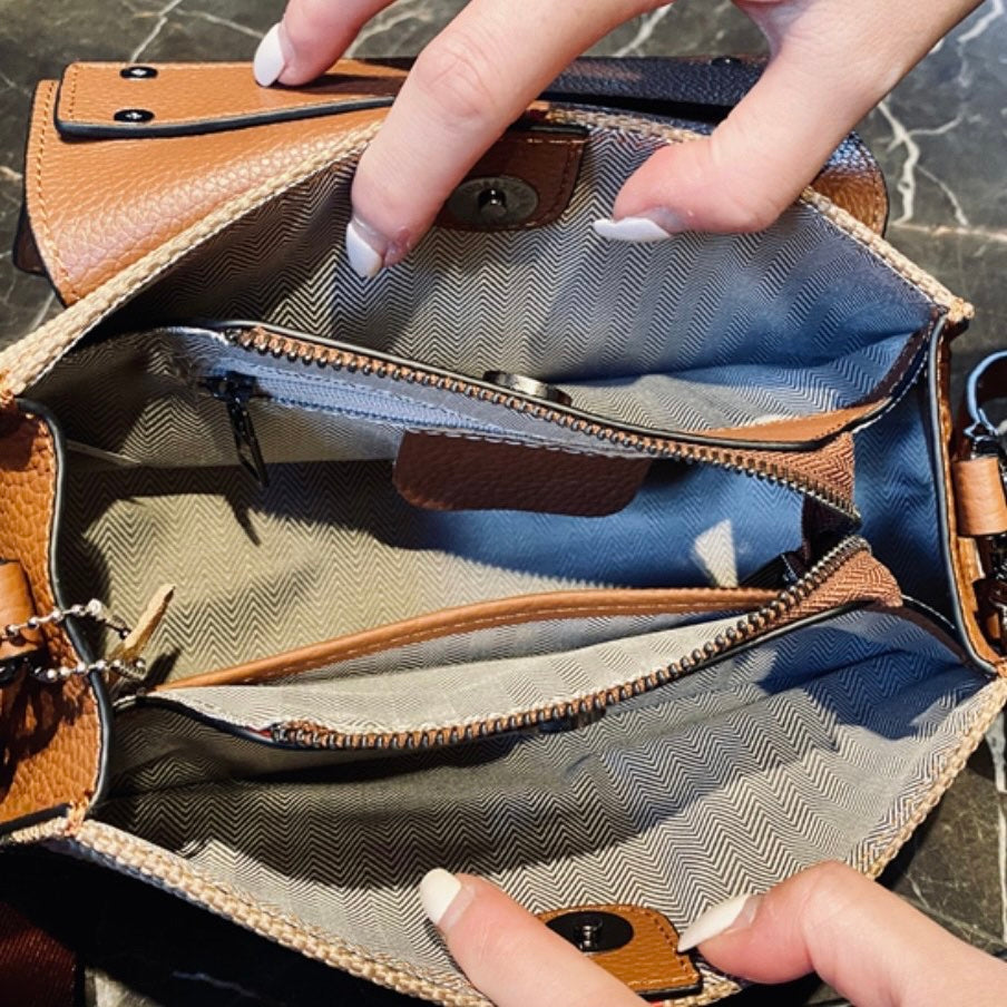 【Crescent Handbag】Checkered Leather Flap Handle Crossbody Bag-，buy 1 get 1 pony and 1 headband