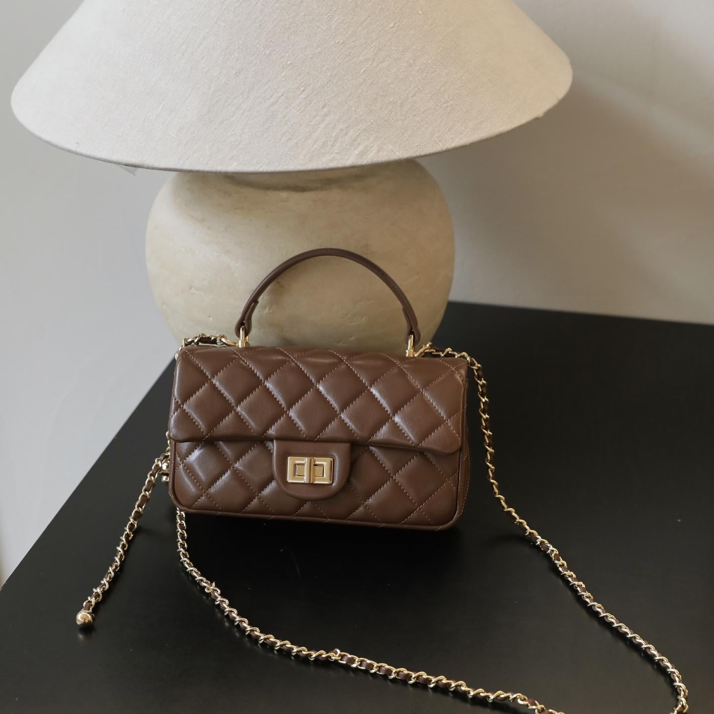 【C Bag】Quilted Handle Crossbody Bag，buy 1 get 1 pony and 1 headband